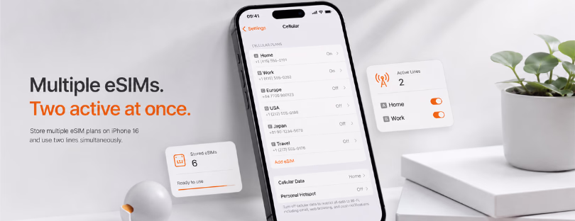 How many eSIM can be used in iPhone 16